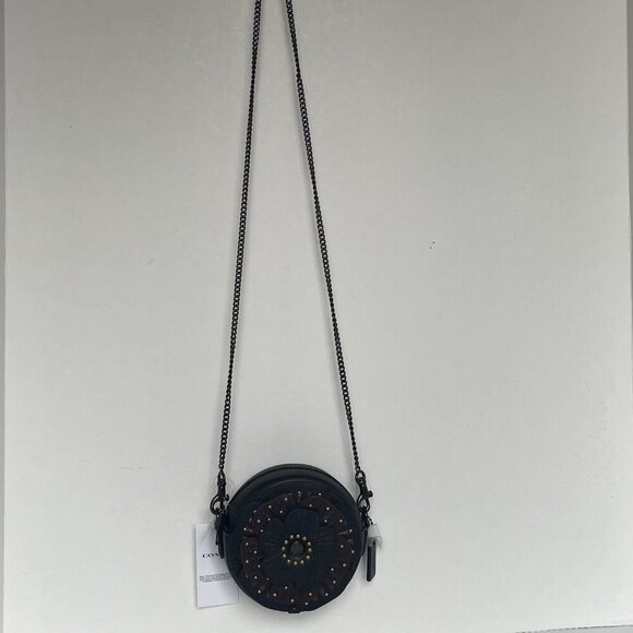 Coach Tea Rose Crossbody CE782 Small Round Leather Chain Shoulder Strap Floral - Picture 12 of 14